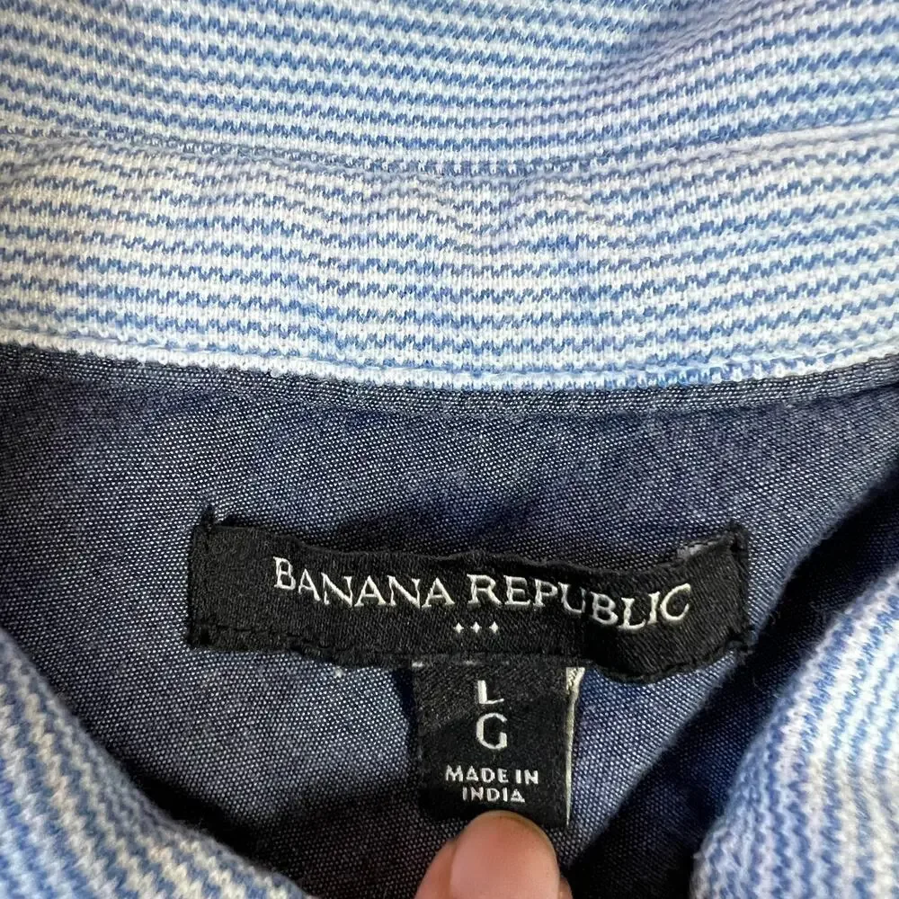 Banana Republic Men's Cotton Stripe Polo Shirt Size L Preppy Classic Casual
